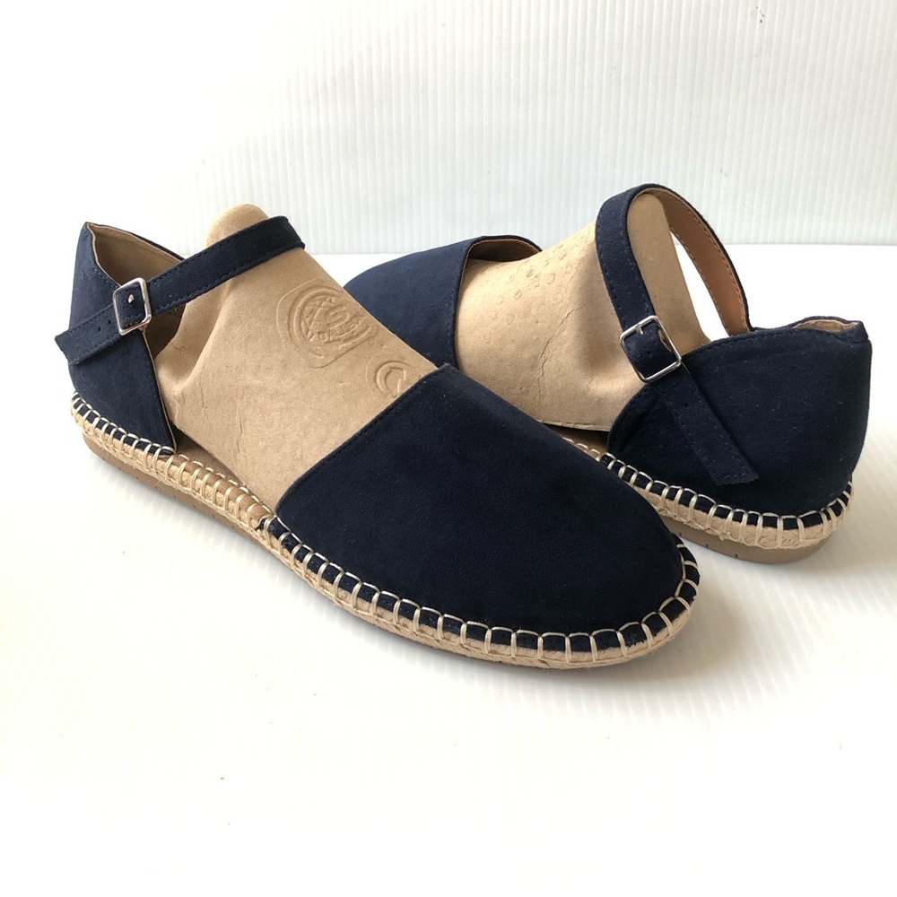 Morgan Taylor Paulette Espadrilles Suede Ankle Strap Flats Navy Blue Size 8.5